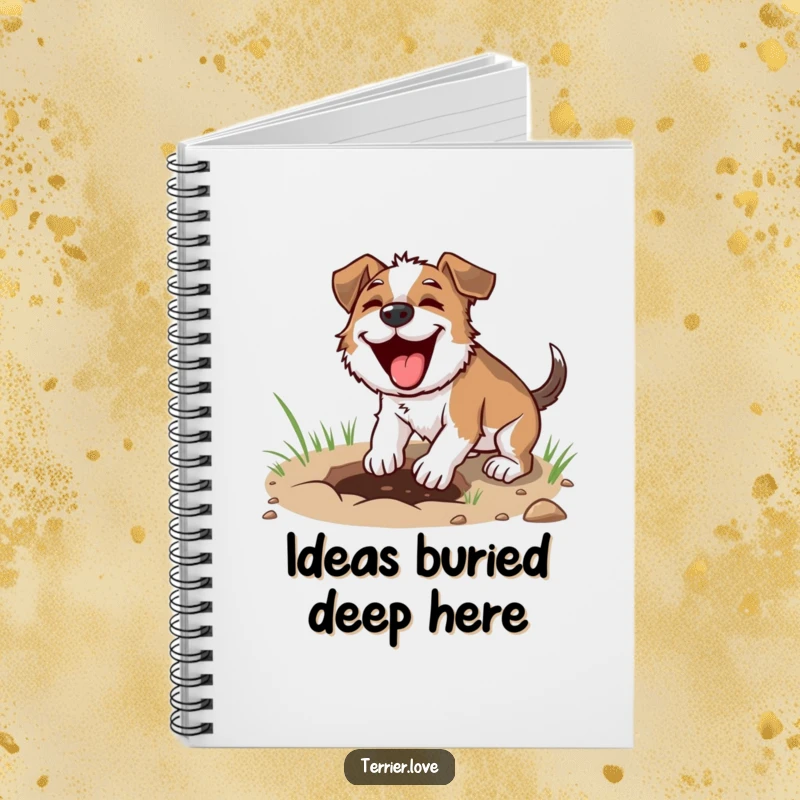 Funny digging terrier notebook, dog digging with focus, comical canine cover art, ideal for notes and intensity.