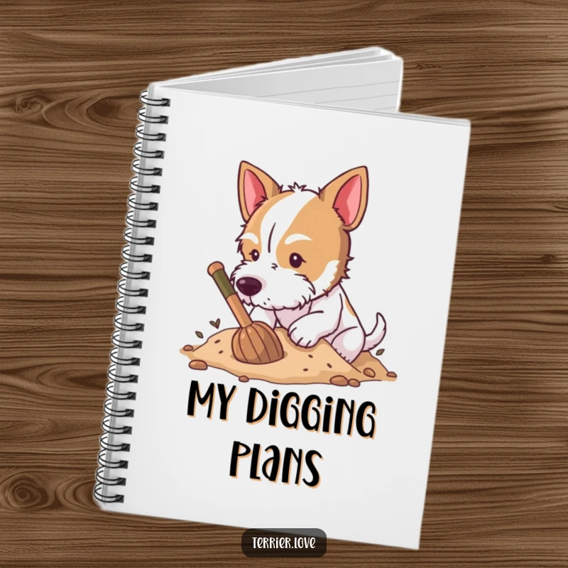 Funny Notebook cover featuring a terrier digging enthusiastically in soft earth, embodying determination and fun.