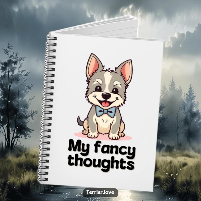 Funny Bow Tie Terrier Notebook: A dapper dog shakes its head with glee, perfect for taking notes with humor and style.