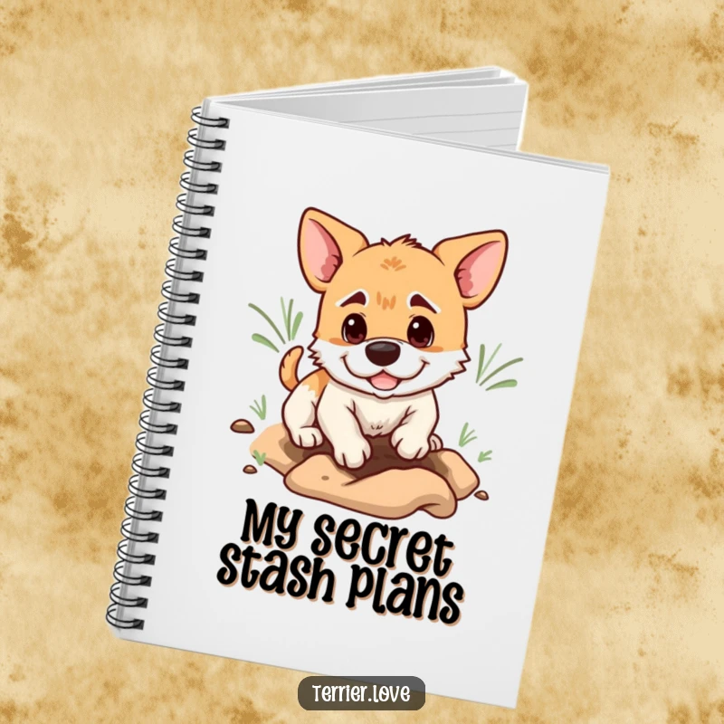 Funny terrier notebook featuring a determined dog digging a hole, perfect for notes and humorous project tracking.
