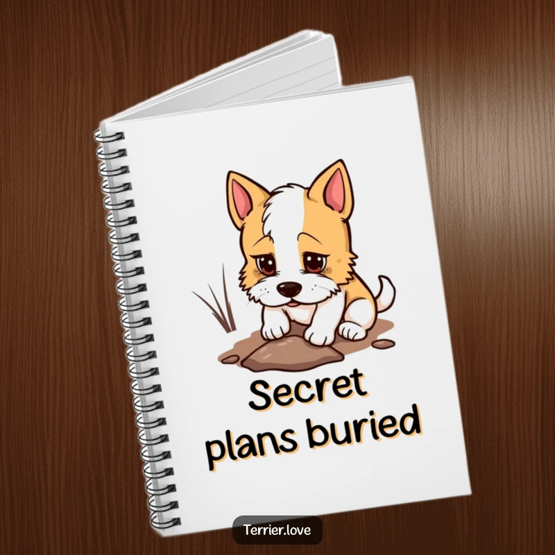 Funny Notebook with a determined terrier digging a small hole, perfect for journaling plans and efforts.