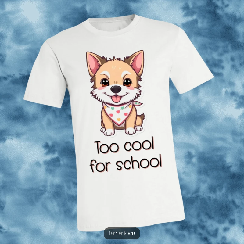 Funny T-Shirt featuring a cheerful terrier sporting a small, fashionable bandana, looking undeniably cool and happy.