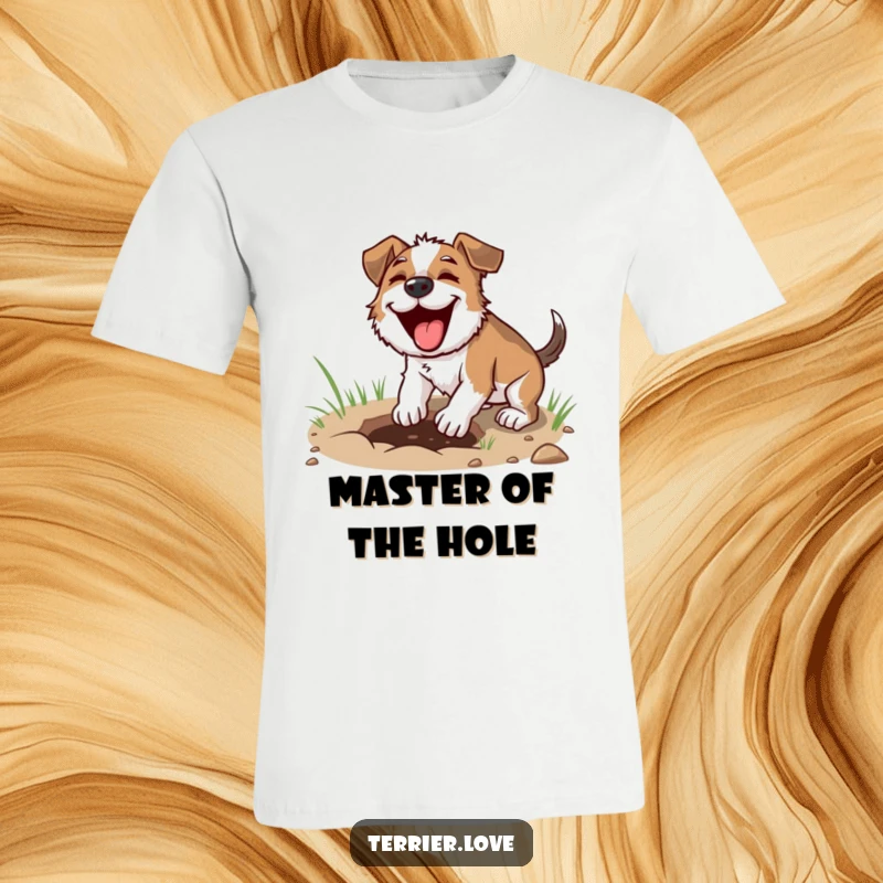 Funny digging terrier t-shirt, dog intently excavating, focused canine graphic, great gift for hobbyists.