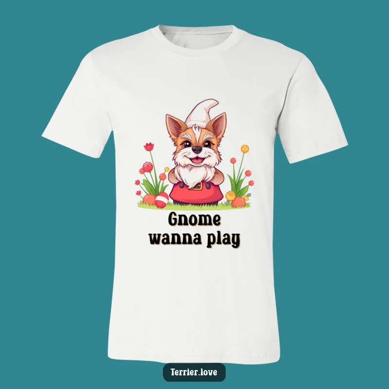 Funny Terrier Gnome Grin T-Shirt - Mischievous Dog Lover Apparel