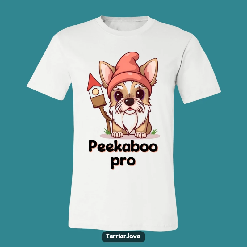 Funny Terrier Gnome Peeker Tee - Hilarious Dog Shirt for Garden Lovers