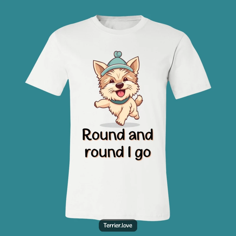 Funny Terrier Hat Tail Chasing T-Shirt: Silly Dog's Enthusiastic Graphic Tee