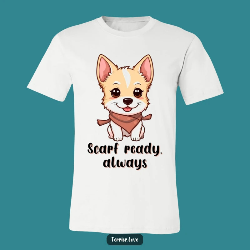 Funny Terrier T-Shirt: Smiling Scarf-Wearing Dog Alert Tee