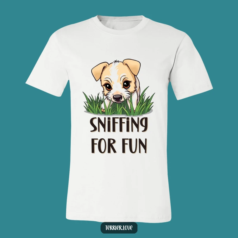 Funny Curious Terrier Sniffing T-Shirt - Investigative Dog Lover Apparel