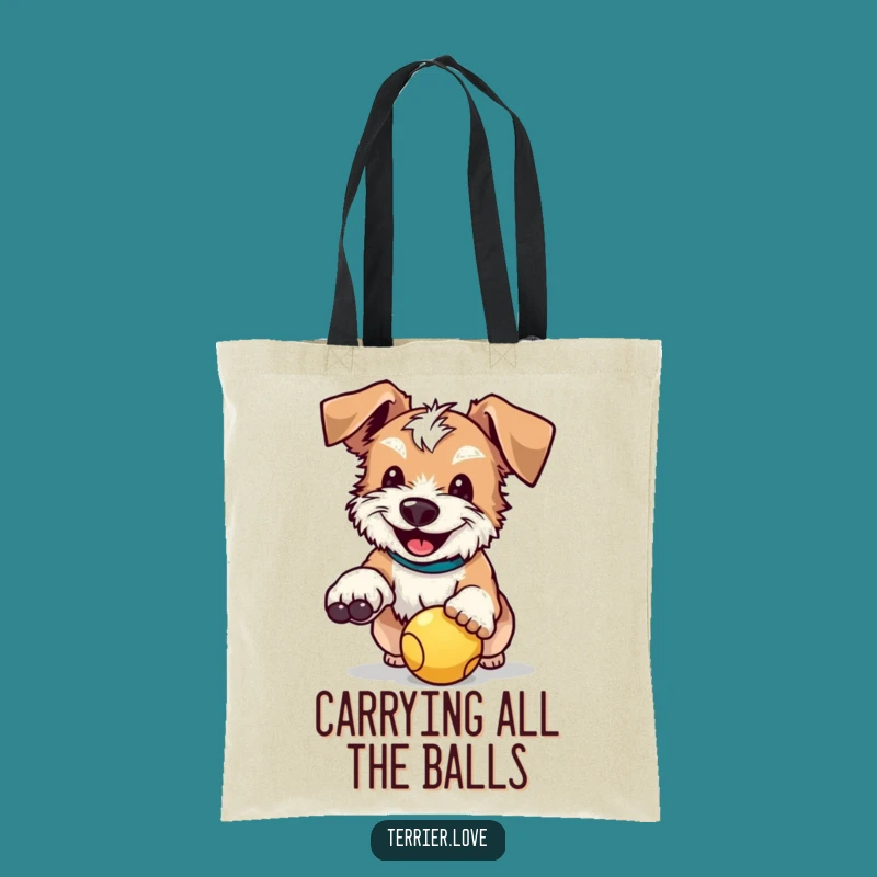 Funny Terrier Tote Bag: Happy Ball Catcher Pup Shopping Bag